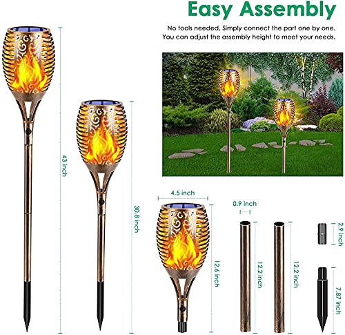 TomCare Solar Lights Outdoor 99 LED Higher & Larger Flickering Flame Solar Torch Lights 43" Decorative Waterproof Solar Powered Pathway Landscape Lighting for Garden Patio Yard, 4Pack (Bronze) - color: Bronze, size: Large - 4 Pack