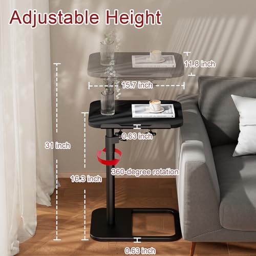 GOYLSER TV Tray Table Adjustable Height, Flip-Top, Snack Side Table with 360° Swivel and 180° Tilt, C Shaped End Table for Couch, Sofa, Dinner Eating and Recliner (Black) - color: Black, style: Tilt C Table
