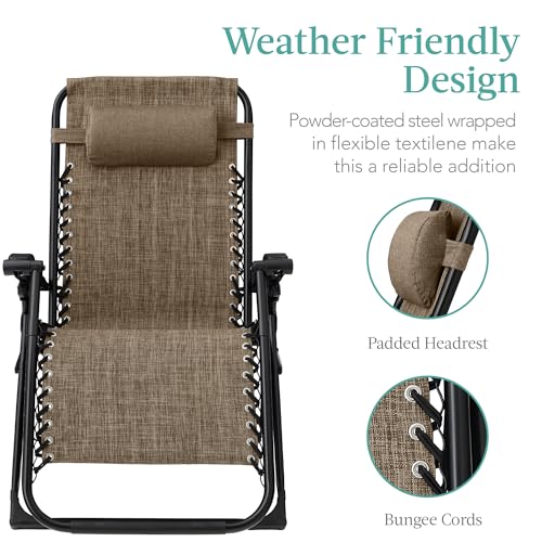 Best Choice Products Oversized Zero Gravity Chair, Folding Outdoor Patio Recliner, XL Anti Gravity Lounger w/Removable Cushion, Cup Holder, Side Tray, 350lb Capacity - Taupe - color: Taupe