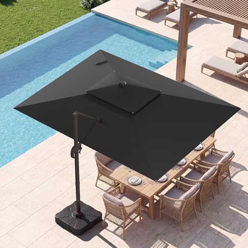 9x12 FT Patio Umbrella, Large Cantilever Rectangular Double Top Heavy Duty Offset Umbrellas with 360° Rotation, Outdoor shade for Garden Deck Pool, Black - color: Black, size: 9x12 FT