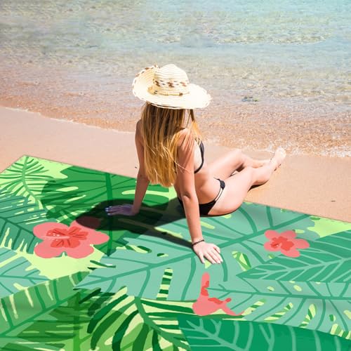 Beach Blanket Waterproof Sandproof Large Beach Mat 79" X 83" for 2-4 Adults Sand Free Mat Quick Drying,Lightweight & Durable with 4 Stakes & 4 Corner Pockets for Beach Travel Camping Hiking.(Green) - color: Green, size: 79" X 83"