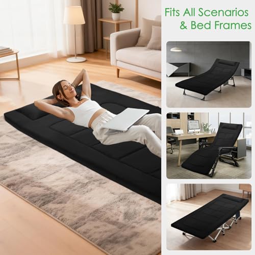 80 x 36 Inch Camping Cot Mattress Floor Mattress Waterproof Sleeping Pad for Camping Travel Easy to Store Floor Pad for Tent Cot Guest Garden Lawn Outdoor Indoor - color: Black