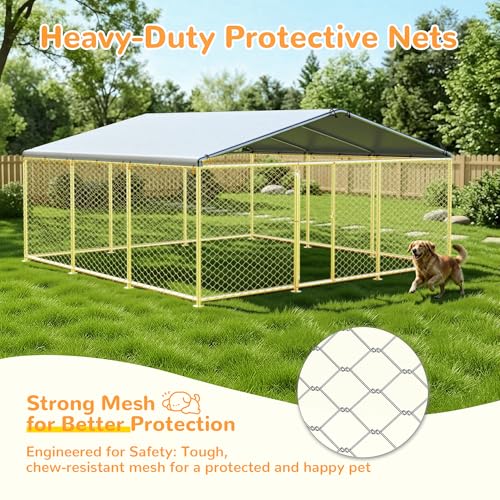 15×15 FT Extra Large & Heavy Duty Dog Kennel Run - Outdoor Metal Enclosure with Lockable Door and Waterproof Cover for Big Dogs - size: 183x183in