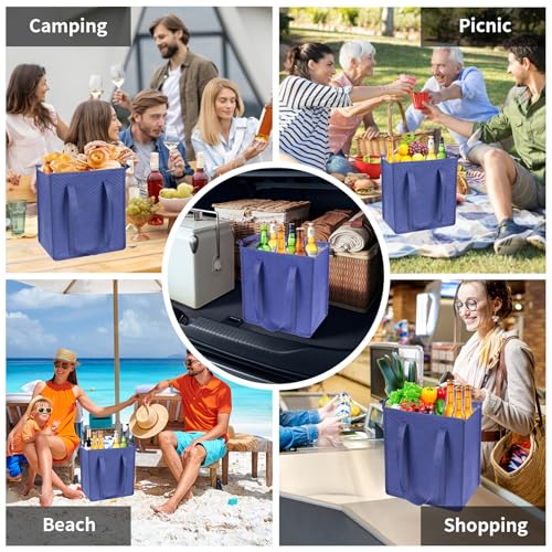 Insulated Grocery Bags with Zippered top Frozen Food Shopping Groceries Travel Insulated Tote Cooler Thermal Bags - color: Dark Blue
