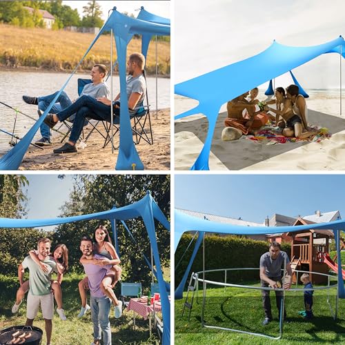 Beach Canopy Beach Tent Pop Up Shade 10x10ft Sun Shelter UPF50+ with 8 Sandbags-2 Sand Shovel-4 Aluminum Poles-Ground Pegs-Portable Carrying Bag for Outdoor Family Camping Fishing Yard Picnic - color: Sea Wave