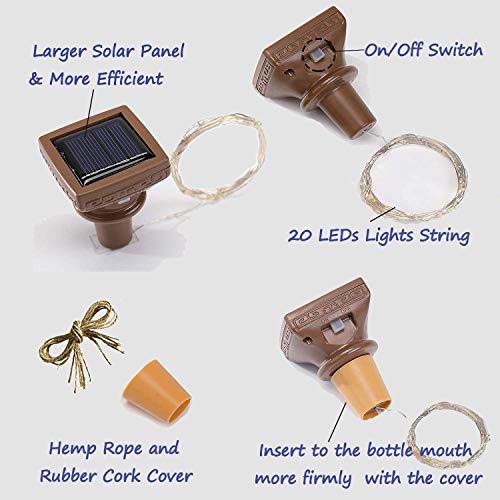 10 Pack Solar Wine Bottle Lights 20 LEDs Waterproof Fairy Cork String Silver Wire Craft Lights for Party, Wedding, Christmas, Holiday, Garden, Patio or Table Decor - color: Cool White, size: Square