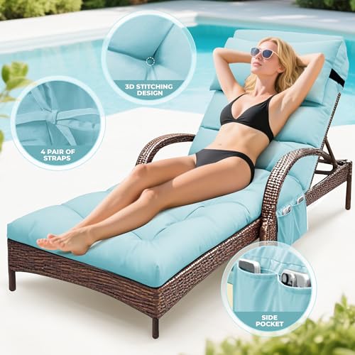 Outdoor Chaise Lounge Chair Cushion, Waterproof Outdoor Chair Cushions for Patio Furniture, 71 x 21 x 4 Inches Replacement Chaise Lounge Cushion with Ties (Teal) - color: Teal
