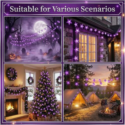 Twinkle Solar Star String Lights Outdoor Waterproof Fairy Lights 39FT 100 LED with 8 Lighting Modes for Camping Garden Wedding Party Tree Holidays Backyard Patio (Purple) - color: Purple