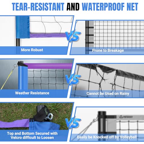 SPOYNAL Portable Volleyball Net for Backyard & Beach - 20FT/32FT Outdoor Volleyball Set with Adjustable Height (8ft/7.8ft/7.4ft), Boundary Line, Volleyball, Pump & Carry Bag - style: 32FT-Purple