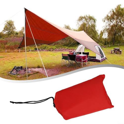 210T Polyester Camping Tarps, Waterproof Rain Fly Sun Shade Shelters With 6 Tie Points For Hiking Backpacking Beach Picnic(Red 140x200CM) - color: Red 140x200cm