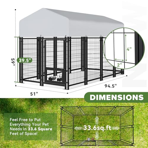 Vagger 7.8x4x4.9FT Outdoor Dog Kennel for Large Dogs,Extra Large Welded Wire Fence Playpen for Outside,Newly Upgraded Security Door Lock and Panel Connector/UV-Resistant Waterproof Roof Cover