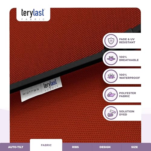 Midtown Umbrellas - 10-Year-No-Fade 8 Ft Patio Umbrella with Terylast Fabric, Auto-Tilt Aluminum Frame and 8 Reinforced Ribs for Deck, Pool, Garden & Beach - Apple Red Canopy, Black Pole - color: Terylast Fabric - Apple, size: 8 Foot