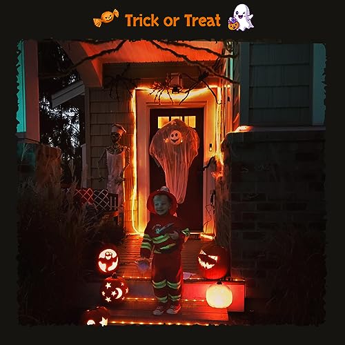 JMEXSUSS Orange Halloween Solar Lights, 66 ft 200 LED Rope Lights Outdoor Waterproof, PVC Tube Orange Christmas String Lights for Halloween Thanksgiving Fall Party Tree Fence Christmas - color: Orange, size: 200 LED