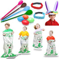 19 Pack Easter Outdoor Party Games for Kid Family, School Carnival Game 4 Bunny Potato Sack Race Bag, Egg and Spoon Relay Race, 2 3-Legged Band, 1 Ear Ring Toss Game (4 Score Rings) Easter Eggs Hunt