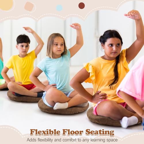 Fumete 8 Pcs 16 Inch Round Floor Cushions for Kids and Toddlers, Flexible Seating Classroom Furniture Floor Pillow for Home, Daycare, Preschool, Yoga and Meditation (Brown) - color: Brown