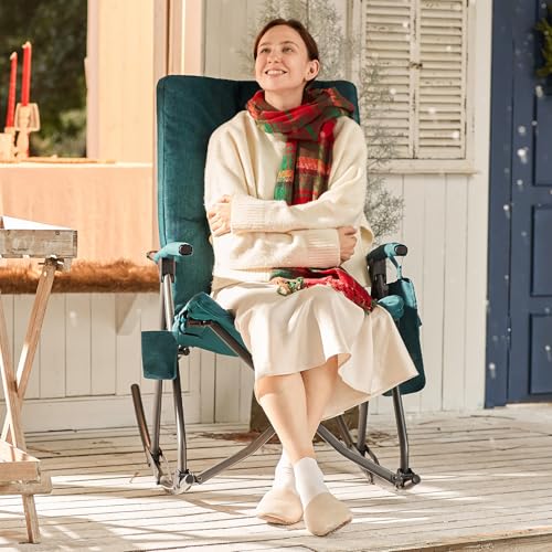 EVER ADVANCED Oversized Folding Rocking Camping Chair, Padded Portable Rocker Chair for Patio, Lawn and Outdoors, Heavy Duty Hard Armchair for Adults Supports 400lbs, Green - color: Green, style: Classic