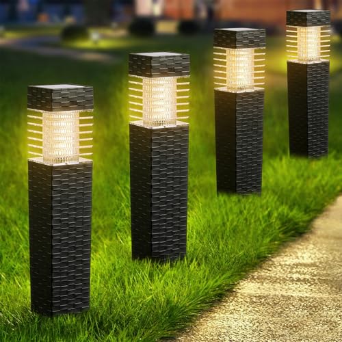 SUNNYPARK Solar Pathway Lights Outdoor, 8 Pack Rattan Pattern Solar Path Lights Waterproof, Outdoor LED Landscape Lights for Walkway, Driveway, Patio, Yard (Warm White) - color: Warm White