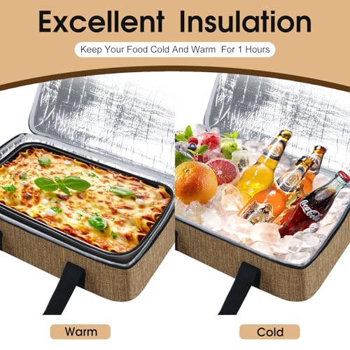 Insulated Casserole Carrier, Portable Casserole Carrier for Hot or Cold Food Lunch Tote Warmer or Cooler Bag, Lasagna Lunch Bag for Potluck Parties- Fits 9" x 13" Baking Dish-Coffee - color: Coffee, size: 16x10x4 in