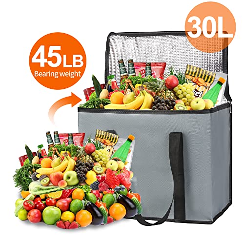 Bodaon 2-Pack Insulated Reusable Grocery Bag with Top, X-Large Frozen Foods Cold, Cooler Shopping Accessories, Insullated Bags, Dark Grey