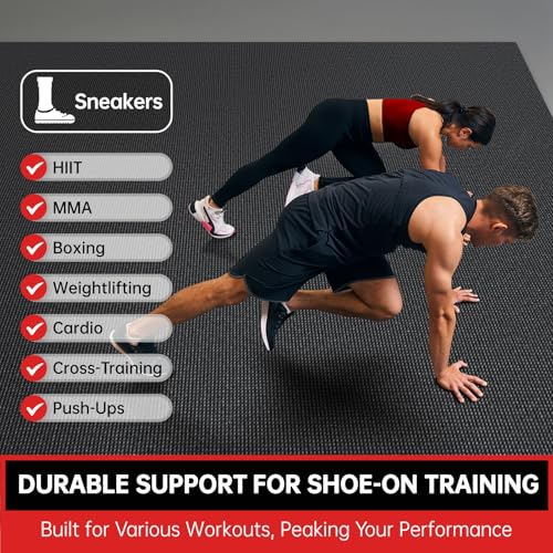 GymCope Extra Large Exercise Mat, 10'x6'/9'x6'/8'x6'/7'x5'/6'x4'(8mm) Thick Workout Mat for Home Gym & Garage Flooring, Shoe-Friendly, High-Density, MMA, HIIT, Weight Lifting, Cardio&Strength - color: 9'x6'x8mm-Black