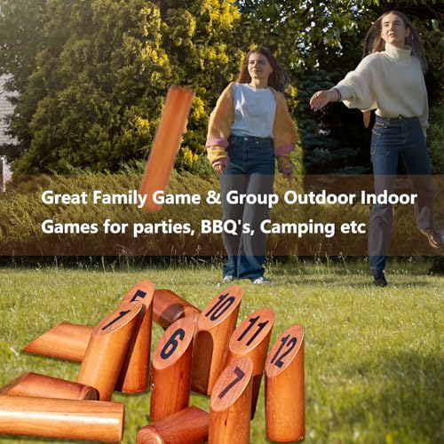 ApudArmis Wooden Tossing Game Set, Numbered Block Toss Games Set with Scoreboard & Carrying Case - Outdoor Lawn Backyard Beach Game for Adults Family - color: Classic Mahogany