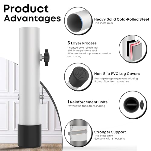 Table Leg Extenders White, Highly Durable Steel Folding Table Leg Risers, Table Leg Extensions Fits Straight & Bent Legs Table Height Extender for Rise Card Table 3.6/5.2 Inch Wobble-Free - size: White- 2-LEVEL Adjustable