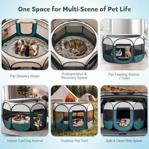 Portable Pet Playpen for Cat Dog - Foldable Medium Pet Play Pen with Removable Zipper Top for Cat Small Dog Enclosed - Pop Up Puppy Kitten Kennel with Carrying Case for Indoor Outdoor Travel Camping - style: M [35.8" × 35.8" × 22.8"]