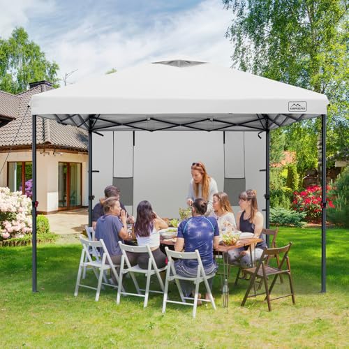 KAMPKEEPER 10x10 Easy Pop Up Canopy Tent with Sidewalls, Instant Outdoor Shade Shelter with Removable 10FT Sun Walls, Quick Setup Waterproof and UV-Resistant(White, 10x10FT with 1 sidewall) - color: White, size: 10x10FT with 1 sidewall