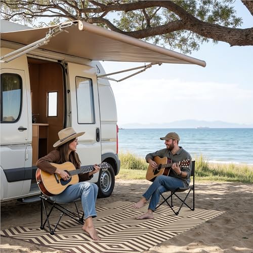 GENIMO Outdoor Rug for Patio Clearance, 6'x9' Reversible Plastic Straw Rugs, Lightweight Waterproof Modern RV Camping Mat for Camper, Balcony, Deck, Backyard, Picnic, Coffee Beige - color: Coffee&beige-x, size: 6' x 9' (Rectangular)
