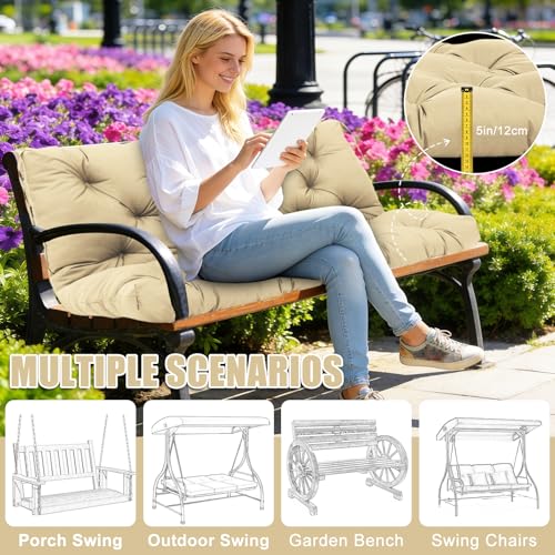 Patio Swing Cushions for Outdoor Furniture Thick 5in Porch Swing Cushions Waterproof 3 Seater 60 inch Outdoor Swing Cushions with Back (Khaki-60x40 inch) - color: Khaki, size: 60x40x5inch