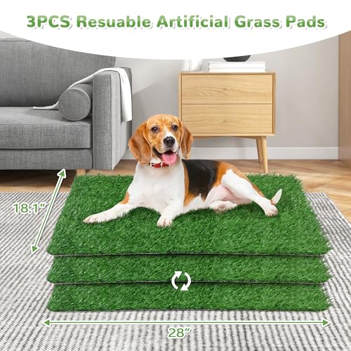 Generic 30" x 20" Dog Grass Pad with Tray, 3-Piece Washable Artificial Grass Pee Pad for Dogs, Large Indoor/Outdoor Pet Toilet - size: L 30x20x2IN-3 Grass Pads