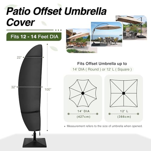 Porch Shield Patio Umbrella Cover - Outdoor Waterproof Garden Offset Banana Parasol Cover Fits Cantilever Offset Umbrella 12-14 Feet, Black - color: Black, size: Fits Offset Umbrella 12 - 14 Feet DIA
