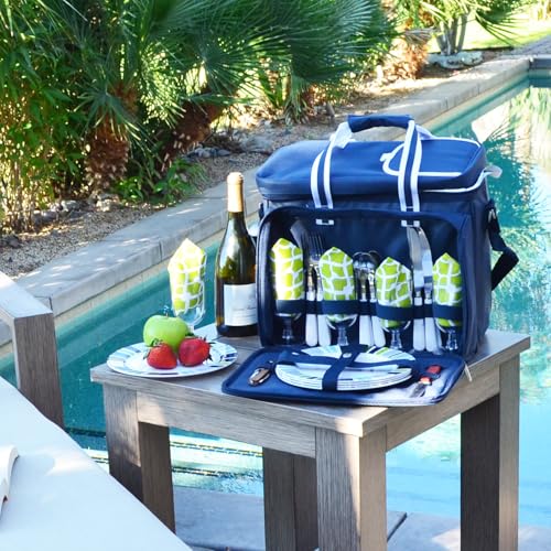 Picnic at Ascot Original Insulated Picnic Cooler with Service for 4 on Wheels-Designed & Assembled in USA - color: Trellis Green