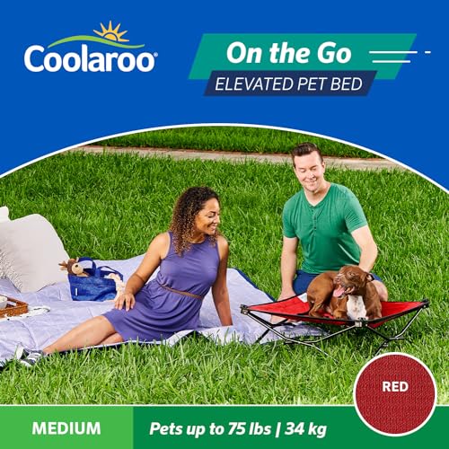 Coolaroo On-The-Go Elevated Dog Bed - Foldable Pop-Up Travel Dog Bed with Breathable, Moisture-Resistant Fabric, Carry Bag Included, Lightweight & Portable, Red, Medium - color: Red, style: Medium