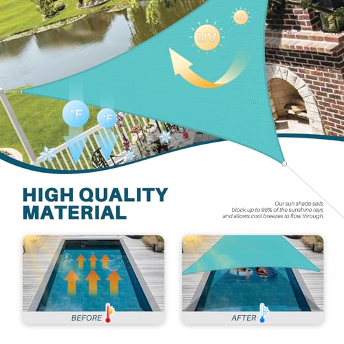 Coarbor 2' x 2' x 2' Sun Shade Sail Canopy Sunshade Outdoor Heavy Duty Triangle Fabric Cloth Screen for Patio Garden Yard Deck Pergola Canopy (Turquoise) - color: Turquoise, size: 2'x2'x2'