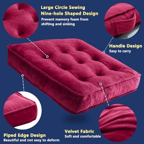 1 MIDDLE ONE Floor Pillow Set of 2, Memory Foam Meditation Cushion, Floor Cushions for Adults Sitting, Large Square Seat Cushions for Yoga, Living Room, 20x20 Inch (Burgundy) - color: Burgundy, size: 20x20 Inch(Pack of 2)