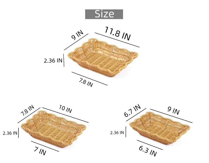 3-Pack Wave Shaped Woven Dining Basket Set - Imitation Rattan Picnic Fruit Baskets & Table Trays for Family Gatherings, Outdoor Camping, and Housewarming Gifts - size: 3