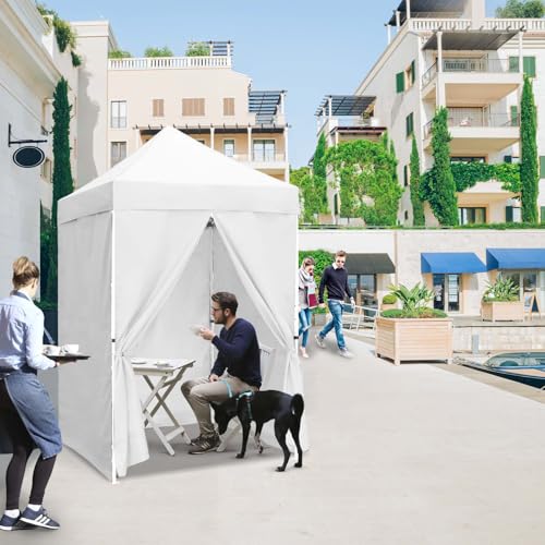 EAGLE PEAK 5x5 Instant Canopy with 4-Side Wall Panels, Small Pop up Portable Canopy Tent with Carry Bag, Light Weight Sun Shelter for Sports, Camping and Beach, White - color: White