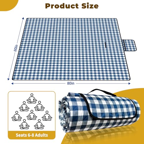 WIN&YING Waterproof Picnic Blanket, 3-Layer 80'' x 80'' Extra Large Picnic Blankets, Outdoor Blanket Foldable and Washable for Beach, Camping, Park, Grass