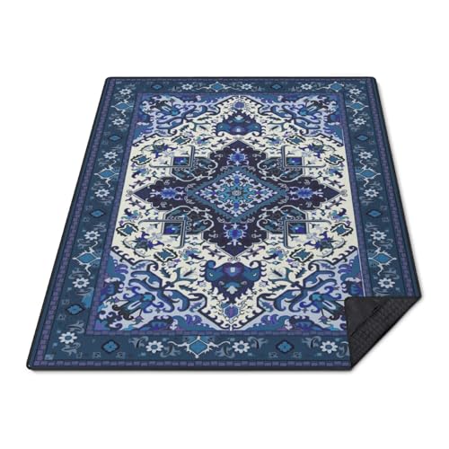 Supfitness Extra Large Picnic Blankets Waterproof Foldable (60"x 80") Beach Blanket Waterproof Sandproof,3-Layer Thicking Mat Outdoor Packable Camping Blanket - color: Boho-dark Blue, size: 60x80in