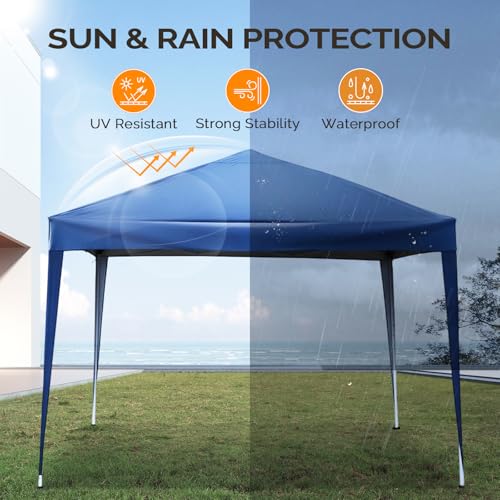 VINGLI 10x10 Pop Up Canopy Tent, Outdoor Portable Foldable Canopy for Camping, Patio, Parties, EZ Up Gazebo With Carry Bag (Blue) - color: Blue, size: 10x10