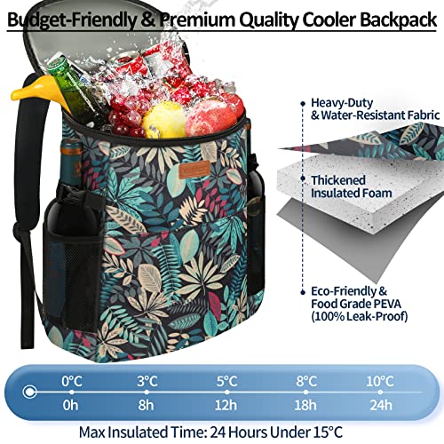 Camping Cooler Backpack 30 45 Cans, Soft Backpack Coolers Insulated Leak Proof Travel Cooler Bag Waterproof Lunch Picnic Beach Work Trip Thermal Bag Drink Beverage Beer Bag Cooler - color: Colorful Leaves, size: 30 Cans