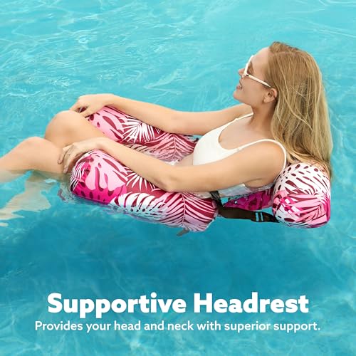SLOOSH Inflatable Pool Floats Adult,2 Packs Floating Lounge Chairs,Blow up Pool Noodles for Adult Heavy Duty,Floating Chair for Party Summer Water Beach Lake Fun - style: Tropical Leaves-Purple,Pink
