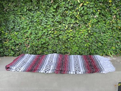 Del Mex Classic Mexican Blanket, Large Authentic Woven Falsa Throw (70"x50"), Artisan Southwest Décor for Beach, Yoga, Outdoors (Burgundy) - color: Burgundy