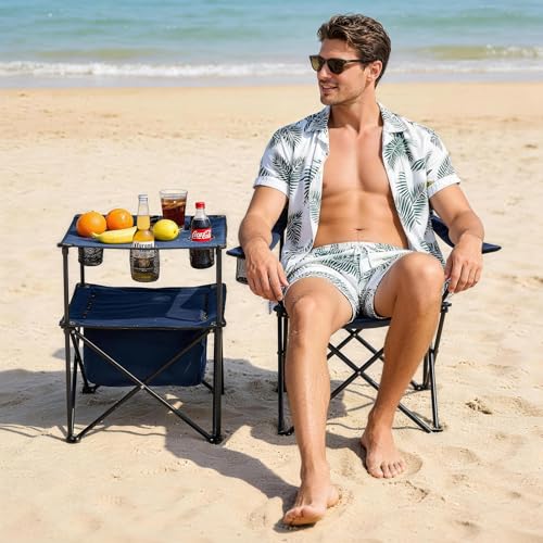 Portable Outdoor Folding Camping Table with 4 Cup Holders & Cooler Compartment, Waterproof Picnic Table for Picnic, BBQ, Beach, Hiking (Dark Blue, 1 PCS) - color: Dark Blue