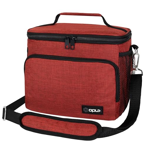 opux Insulated Lunch Bag for Men Women, Soft Lunch Box for Office Work School Picnic, Leakproof Lunch Cooler Bag with Shoulder Strap for Kid Adult Boy Girl, Medium Lunchbox Lunch Tote (Heather Red) - color: Heather Red, size: Medium