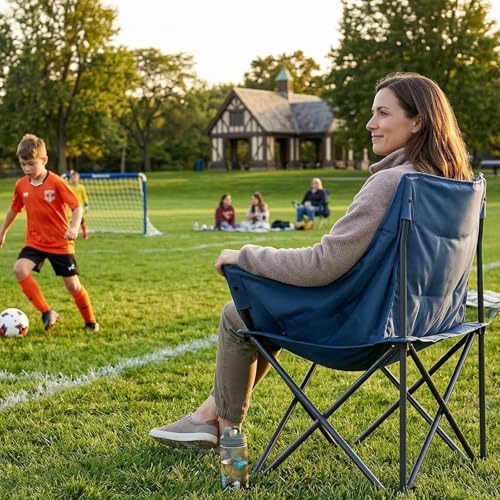Portal 32" Oversized Camping Chair, Foldable Heavy Duty 350 lb Padded Ergonomic Seat for Big & Tall Adults, Pinch-Free Extra Wide Design Featuring Cup Holder & Carry Bag for Fishing, Lawn & Sidelines - color: Blue, style: 2 Pack