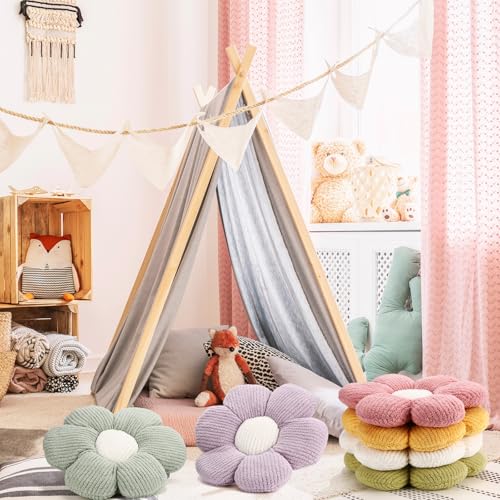 Coume 6 Pcs Flower Floor Pillows - 16 Inch Daisy Throw Pillows Cute Flower Decorative Floor Seat Cushions for Bedroom Home Sofa Chair Couch Decor(White, Pink, Purple, Yellow Green, Dark Green) - color: White, Pink, Purple, Yellow Green, Dark Green