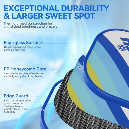 AOBORTY Pickleball Paddles 4 Pack - USAPA Light Graphite Premium Rackets Fiber Face & Polymer Honeycomb Core Pickleball Set with 4 Outdoor Indoor Balls Including Portable Carry Bag - color: Pink and blue