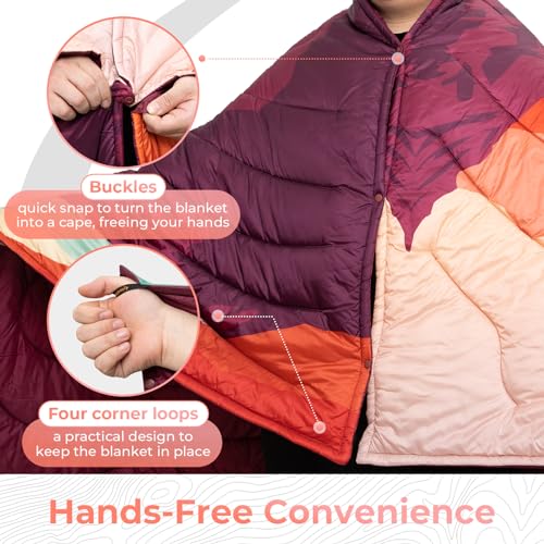 KingCamp Ultralight Camping Blanket, Packable Down Alternative Puffy Printed Wearable Blanket with Snap Buttons & Corner Loops Weatherproof Quilt for Outdoor Travel Stadium (78.7"L x 57.1"W, ORANGE) - color: Scenictrail-orange, size: 79" x 57"